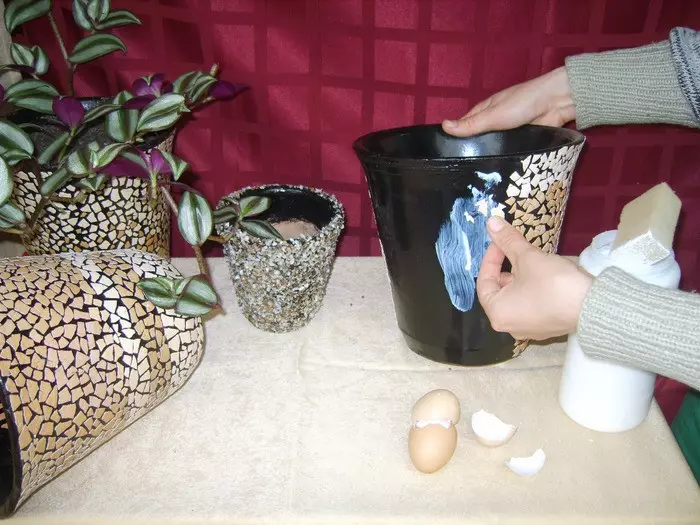 Decor of flower pots egg shell