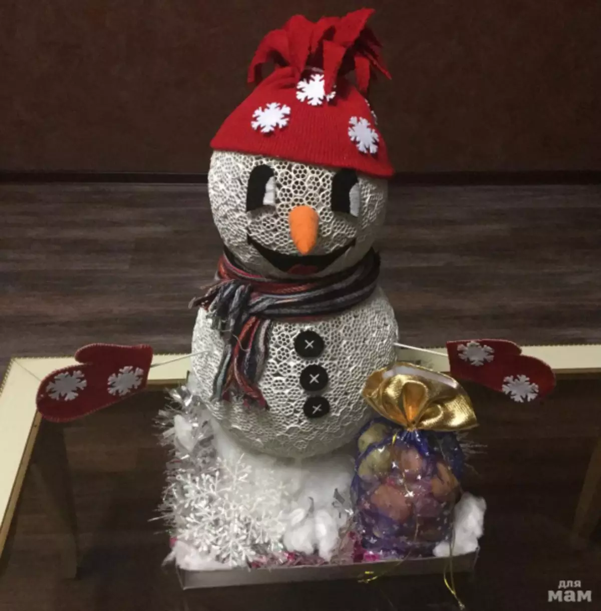 Sneeuwpop met zijn eigen handen van vriendin met foto's en video