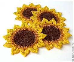 Sunflower Napkin Crochet: rencana lan deskripsi karo video