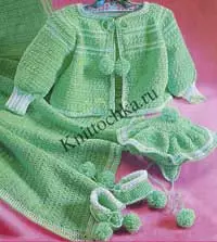 Tricotat pentru nou-născuți: pătură, pălărie, booties, bluză + fotografie