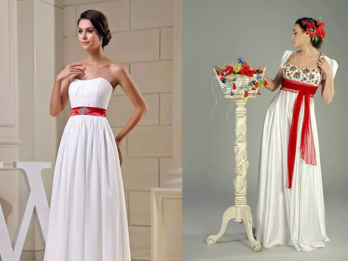 Платье с красным поясом. Свадебное платье с красным поясом. Свадебное платье с цветным поясом. Белое свадебное платье с красным поясом. Свадебное платье с красной лентой.