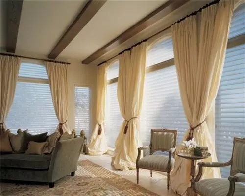 We use cream curtains in the interior of the rooms