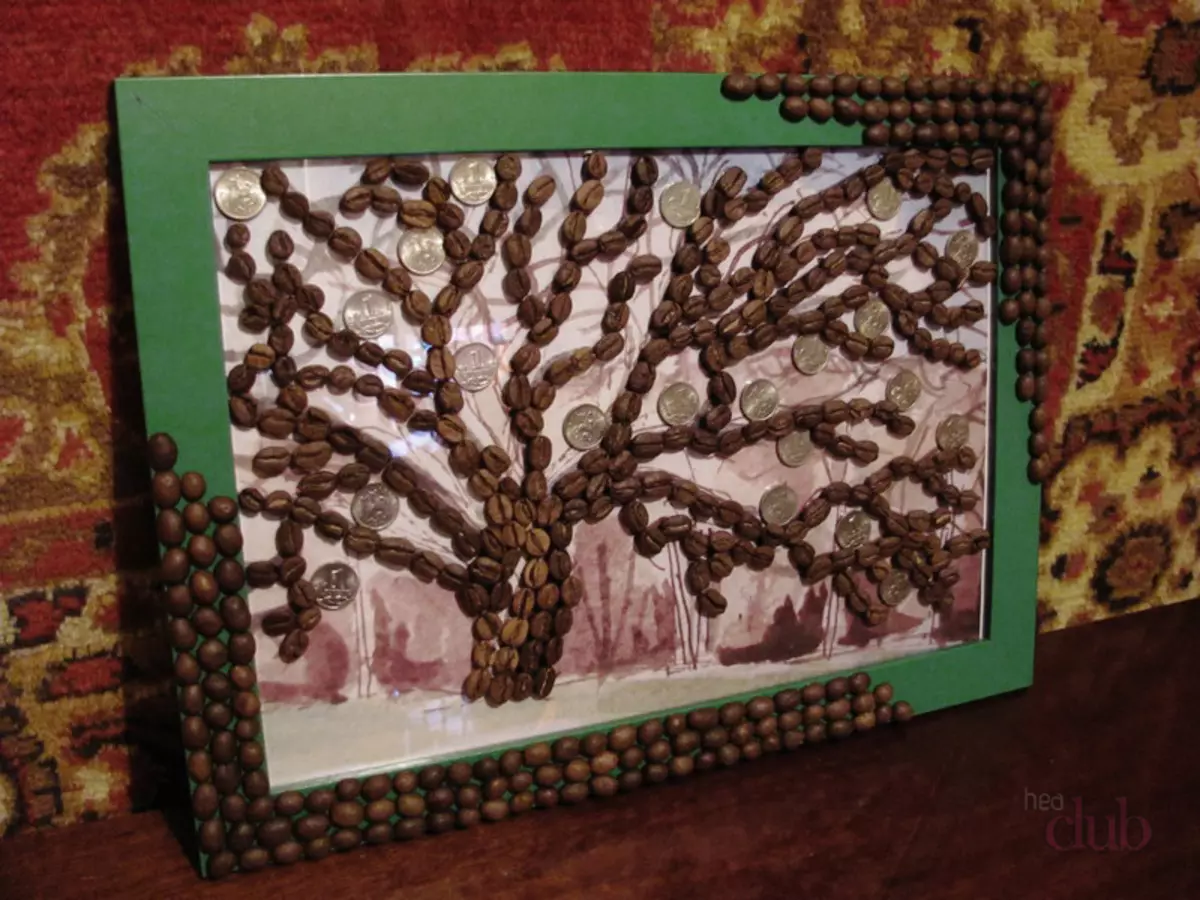 Картина дерево из кофейных зерен