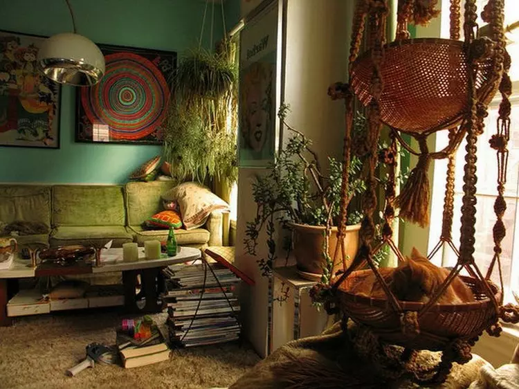 Бохо стил во внатрешноста: боемски куќи и апартмани и текстил користат правила (38 фотографии)