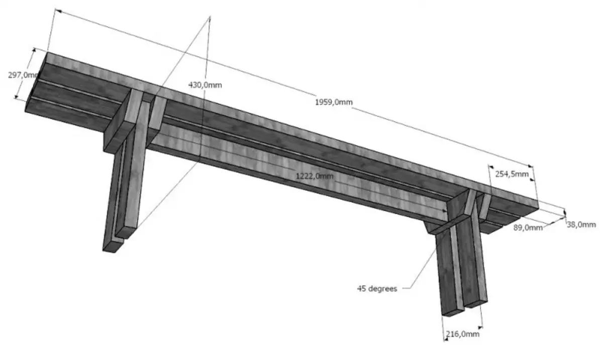 Etu esi eme tebụl osisi na bench maka ụlọ (na eserese)