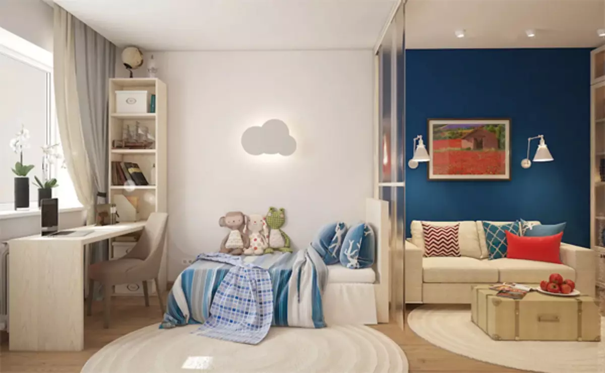 Làm thế nào để làm nổi bật một khu vực cho một đứa trẻ trong một căn hộ một phòng?