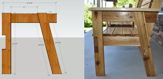 મધ્યમાં armrests અને ટેબલ સાથે સંયુક્ત લાકડાના ખુરશીઓ