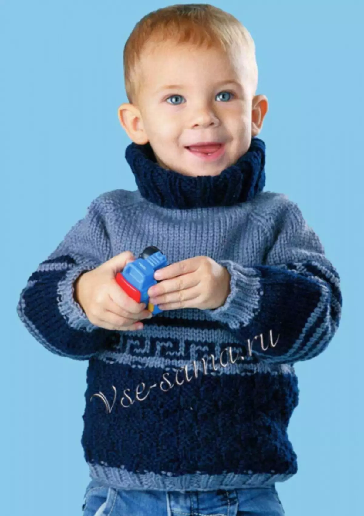 Џемпер за момчето со плетење игли: Rella за бебе 1-3 години со фотографии и видеа