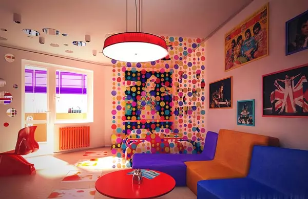Popkunst interiør: faktiske farger og materialer