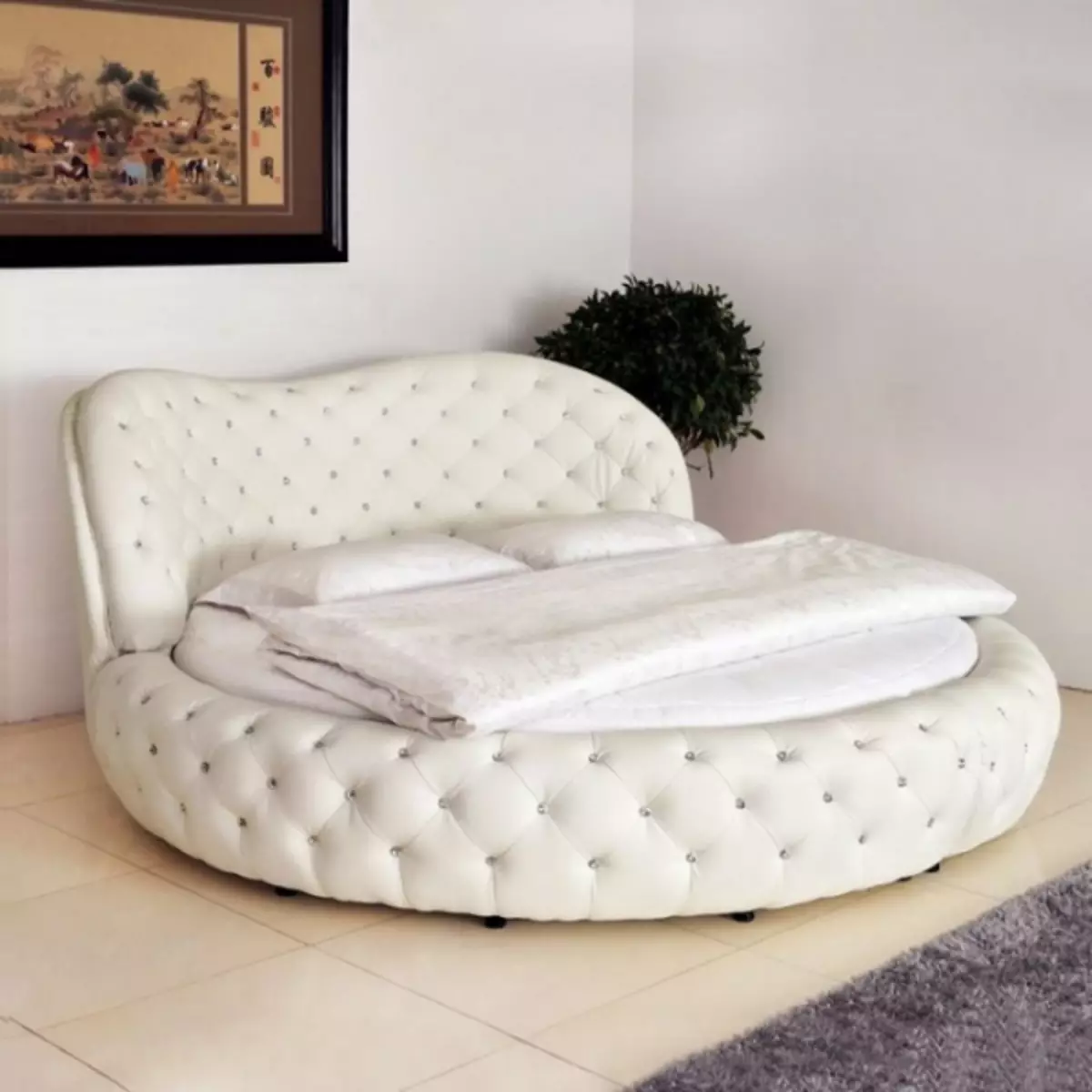 आधुनिक बेडरूममध्ये गोल बेड: फर्निचरचा फोटो, ज्यात सांत्वन आणि सांत्वन आहे (38 फोटो)
