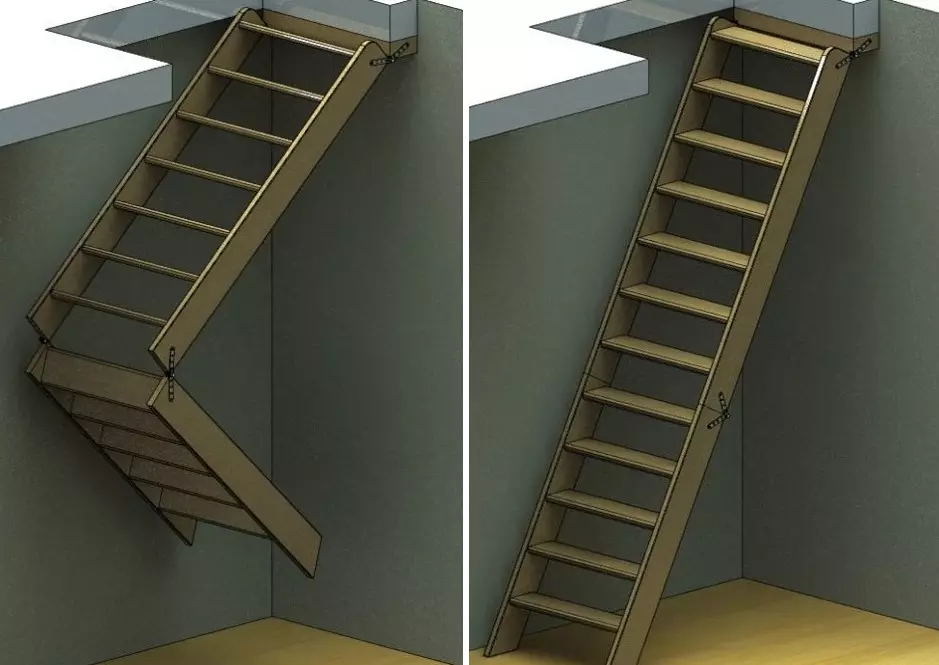 Eenvoudige opvouwbare trap op de zolder