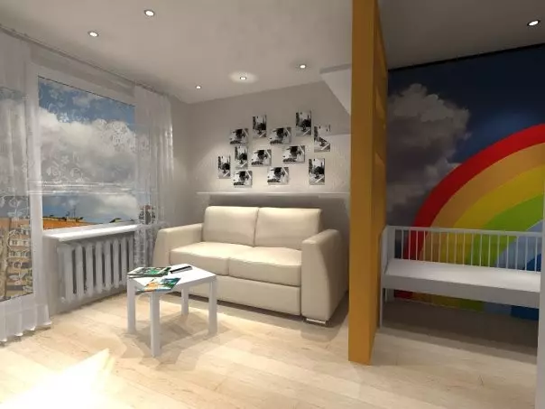 Design spalnice 10, 13, 15 m2 v visokih stavbah za družino z otrokom, fotografijo