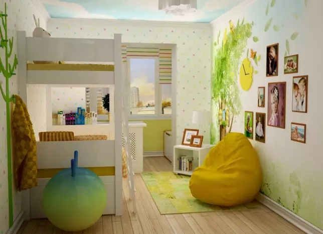 طراحی اتاق خواب 10، 13، 15 متر مربع در ساختمان های بلند برای خانواده با کودک، عکس