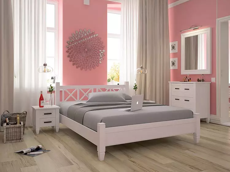 Como poñer mobles no cuarto: Exemplos Interior con camas acabadas baixo cama, armario e mesa de vestir (36 fotos)