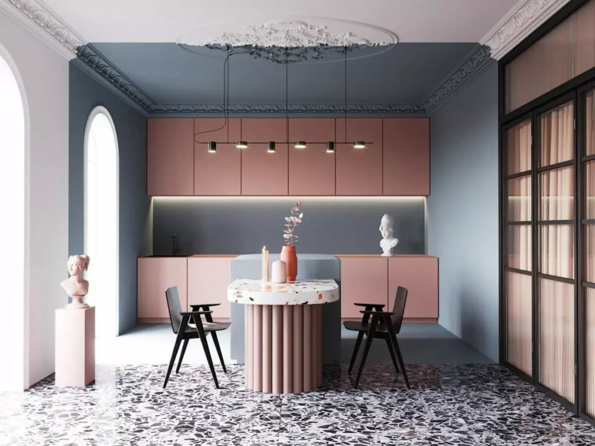 Interior cinza e rosa: solução elegante