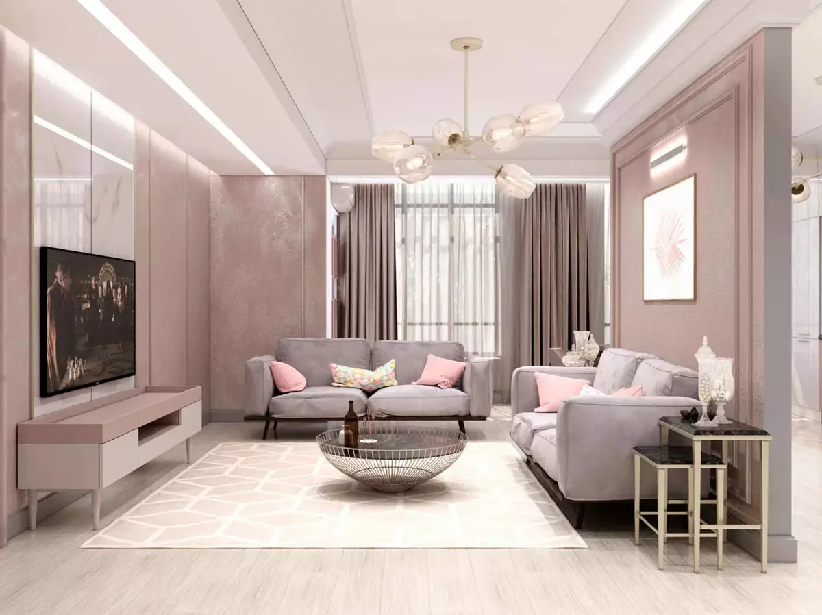 Interior gris e rosa: solución elegante