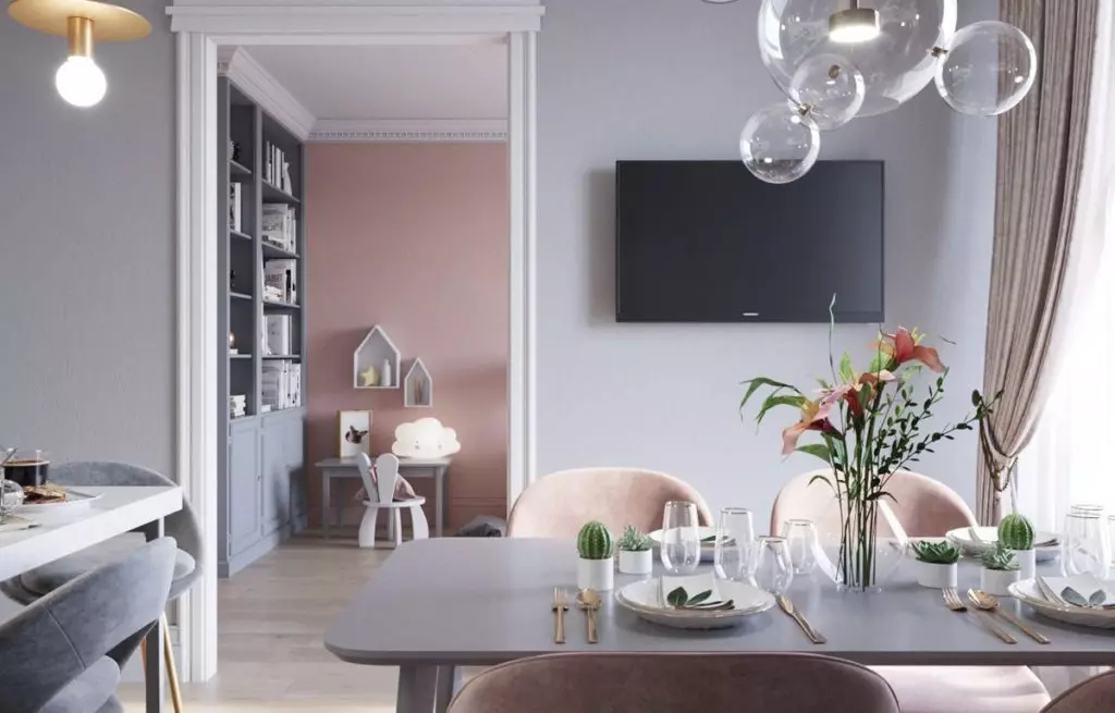 Interiorul gri și roz: soluție elegantă