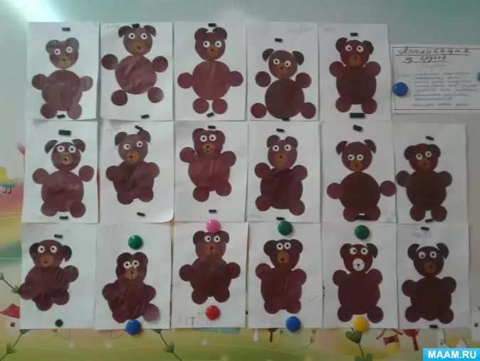 Application of colored paper circles with templates: Elephant and Bear