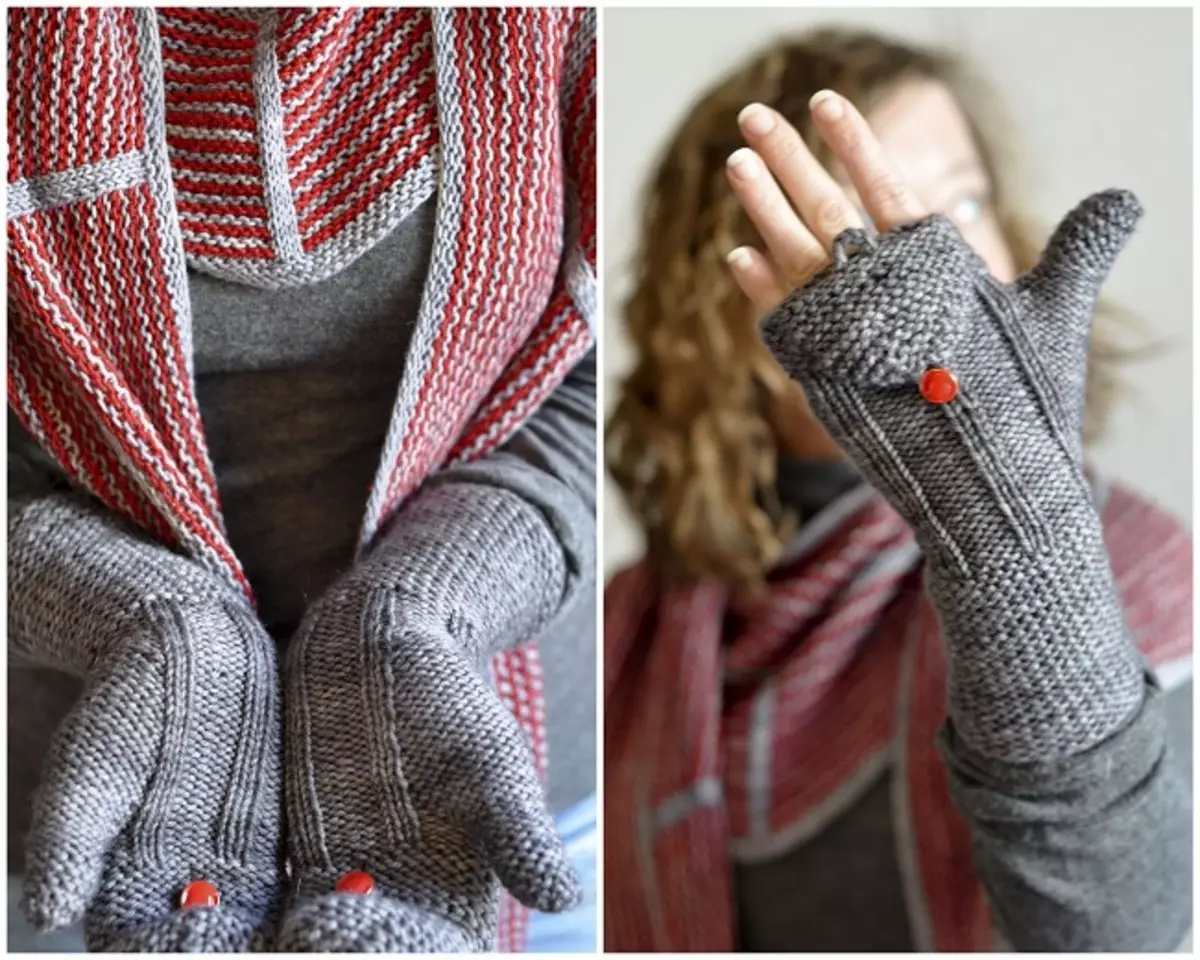 Mittens with folding riding hook and knitting needles with description and video