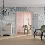 Interior modern kanthi wallpaper ing gaya Patchwork (+35 foto)