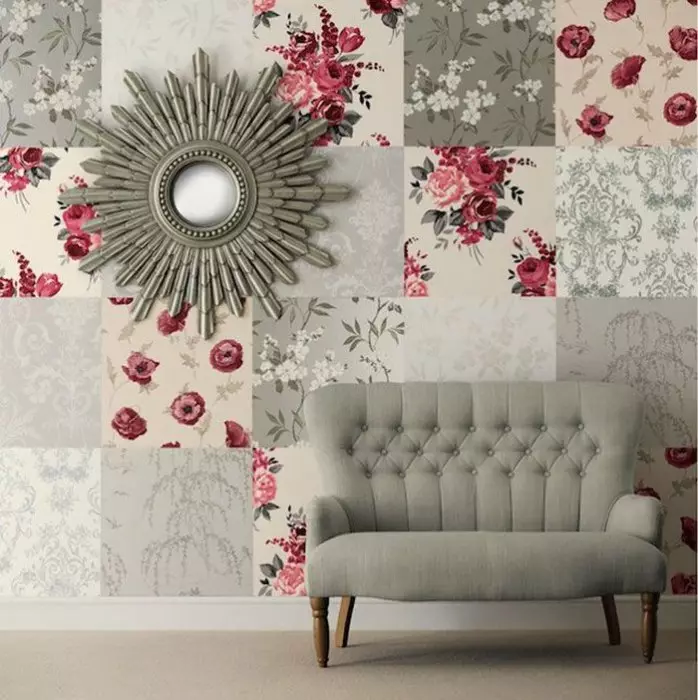 Interior modern kanthi wallpaper ing gaya Patchwork (+35 foto)