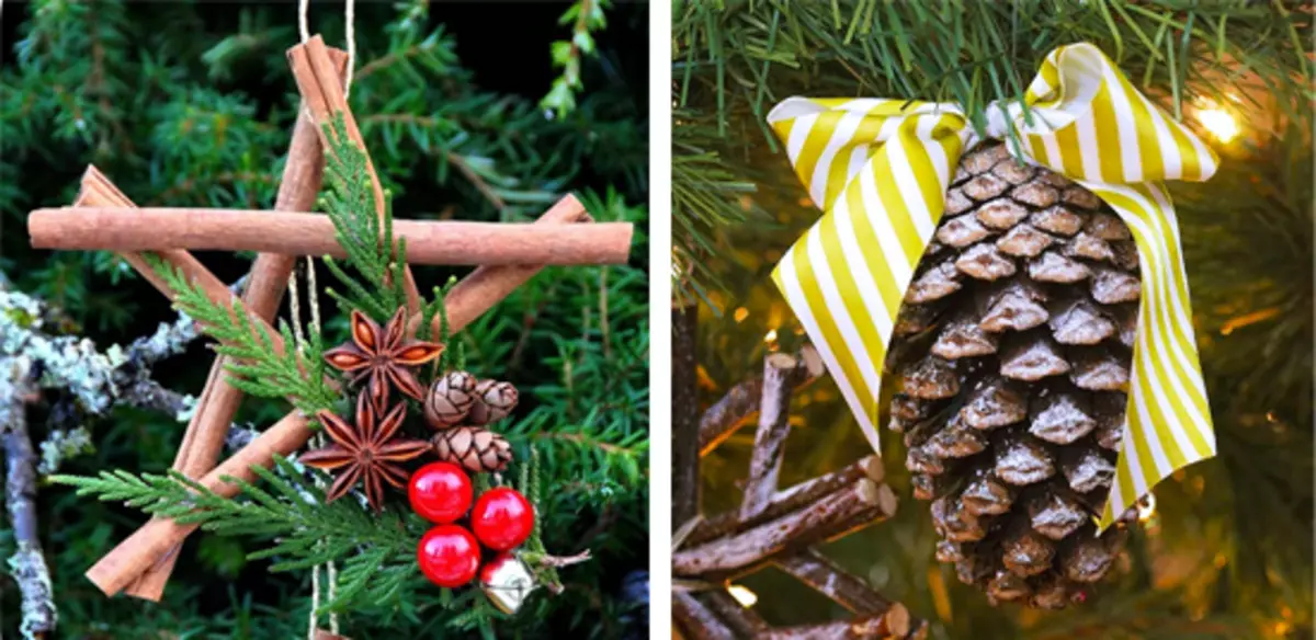 Звезда на божићном дрвету израђене од нити и сатенске траке са фотографијама и видео записом