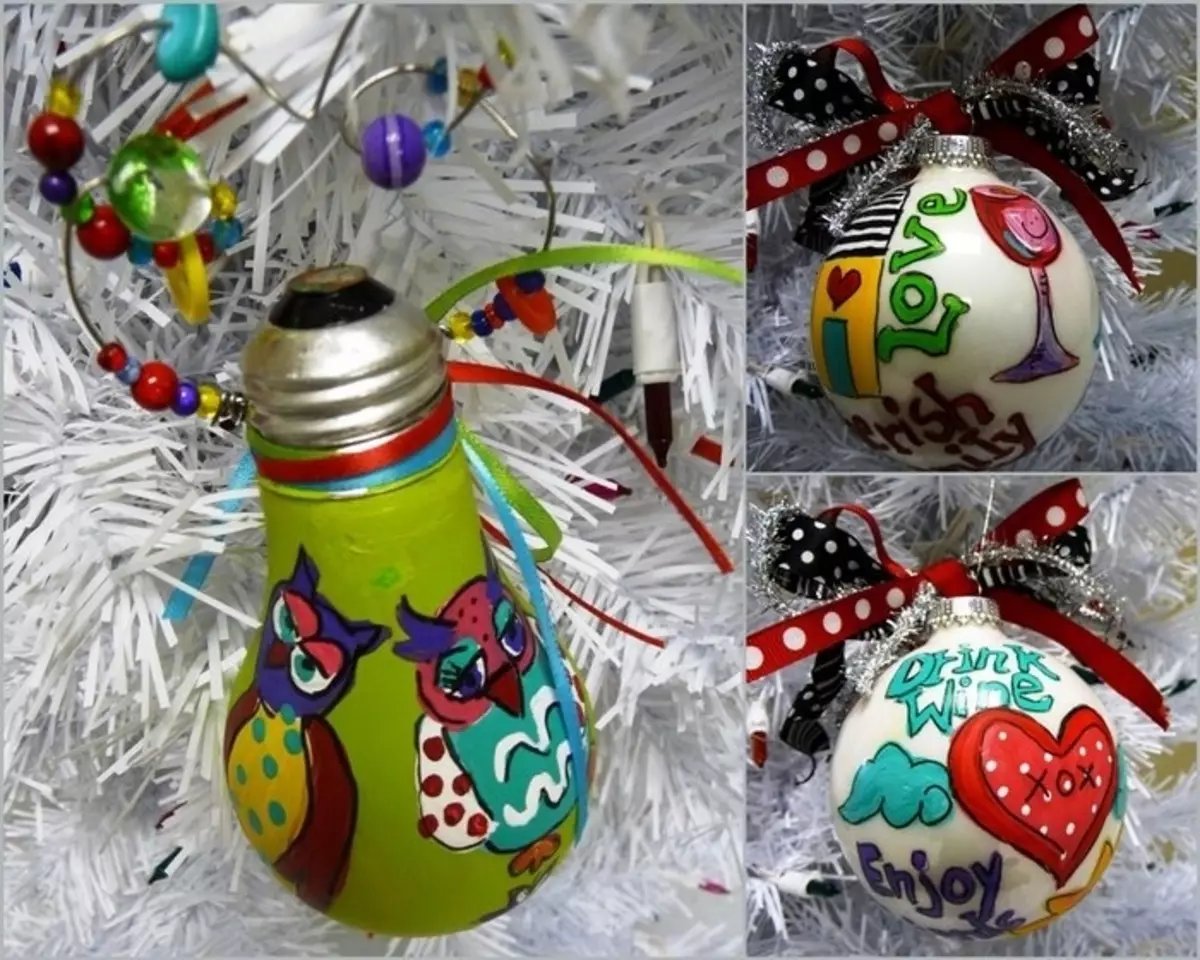 Brinquedos de lâmpadas para o ano novo fazem você mesmo na árvore de Natal com uma foto