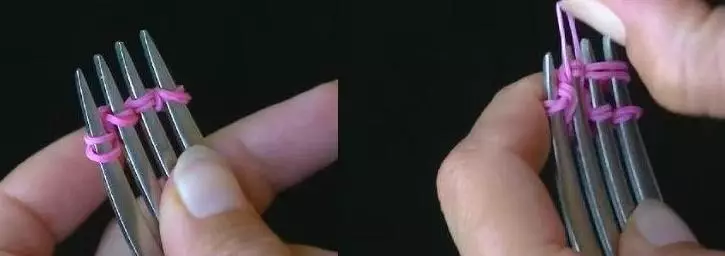Com teixir una polsera feta de goma en una forquilla: esquemes amb fotos i vídeo