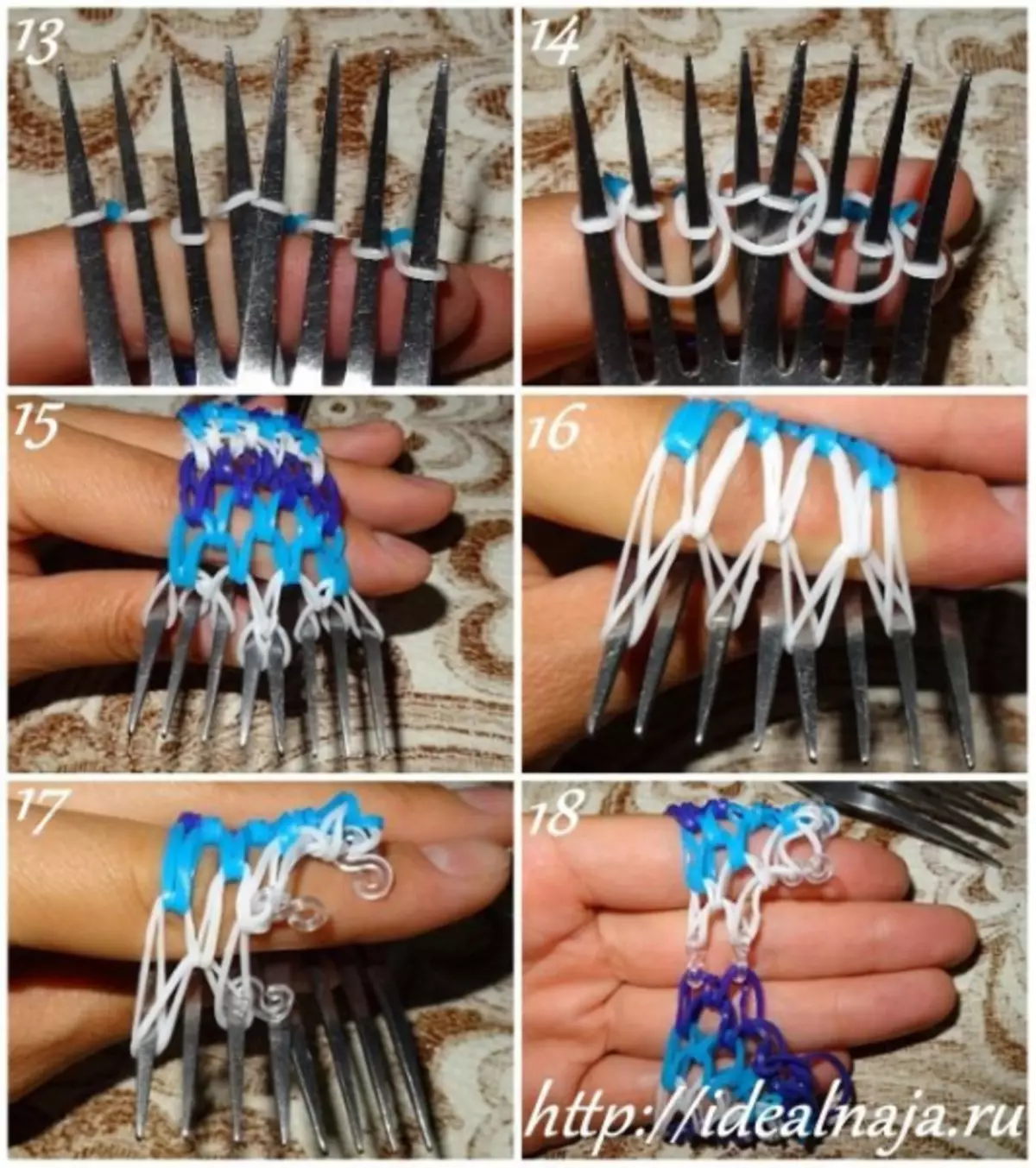 Hur man vävar ett armband av gummi på en gaffel: Scheman med bilder och video