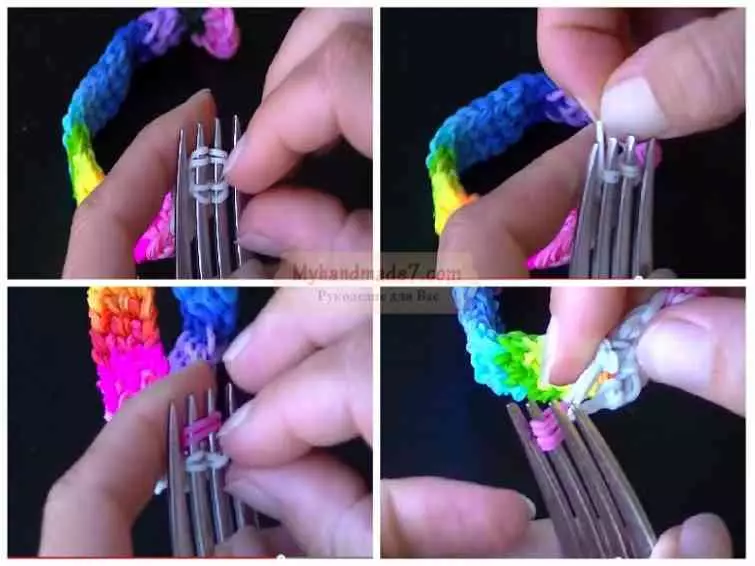 Kako tkati narukvicu od gume na vilici: sheme sa fotografijama i video