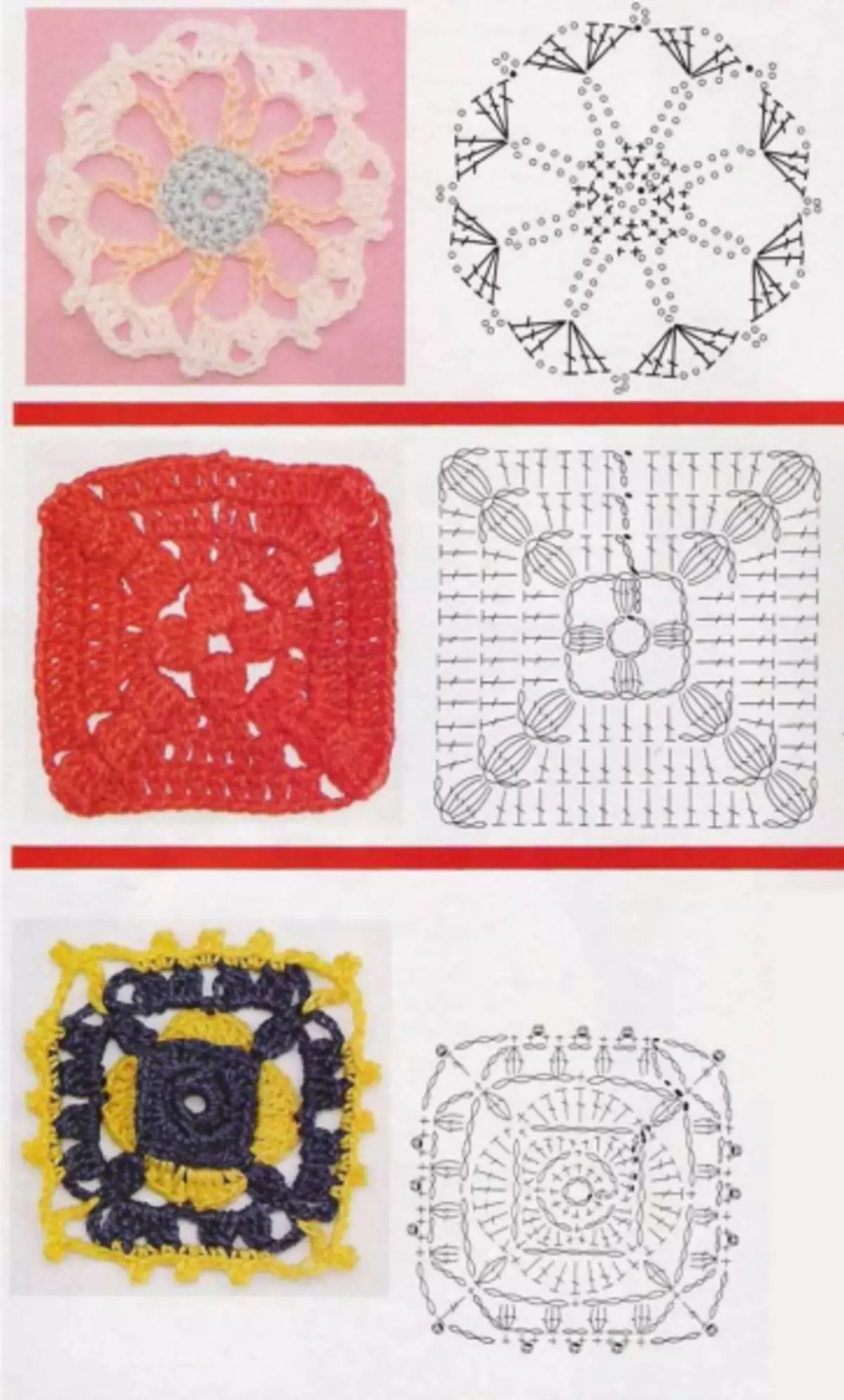 Okrogle in kvadratne kvačkanje motive s shemami