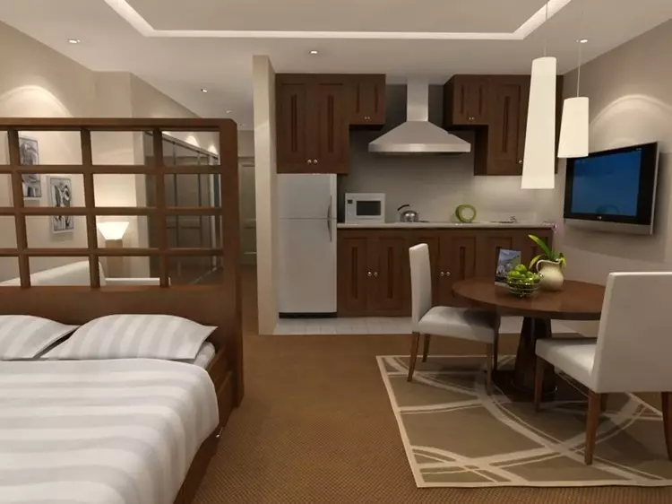 Interior sa usa ka Studio Apperment: Giunsa ang Pagpahiangay sa Tanan sa 35 square meters (43 Mga Litrato)