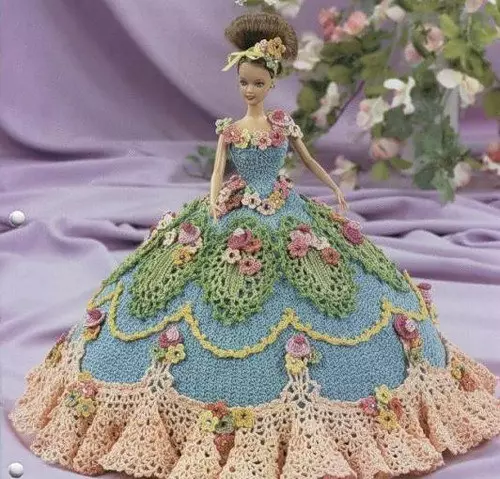 Kleider fir Barbie-Zesummenhangen crochet - strécken Schemaen