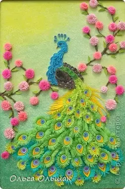 Quilling Peacock: Majstra klaso de birda cirklo de Olga Olshak