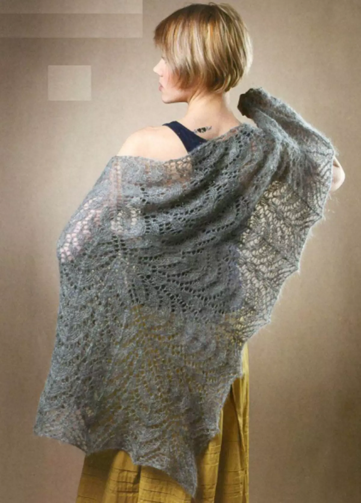 Busswlwork shawl with mohair knitting