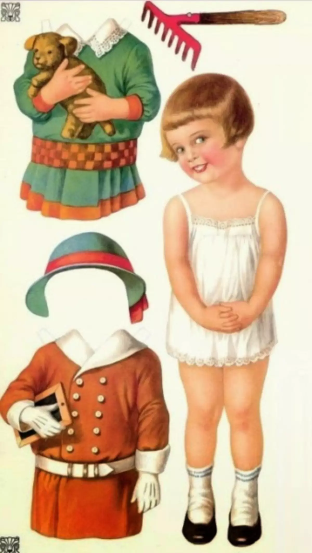 कपड़े के साथ विंटेज पेपर गुड़िया