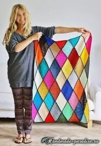 Plaids e coxíns con Rhombus de Crochet multicolor