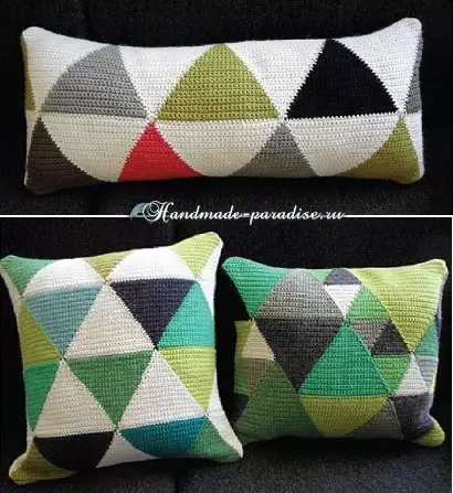 Plaids og púðar með crochet multicolored rhombuses