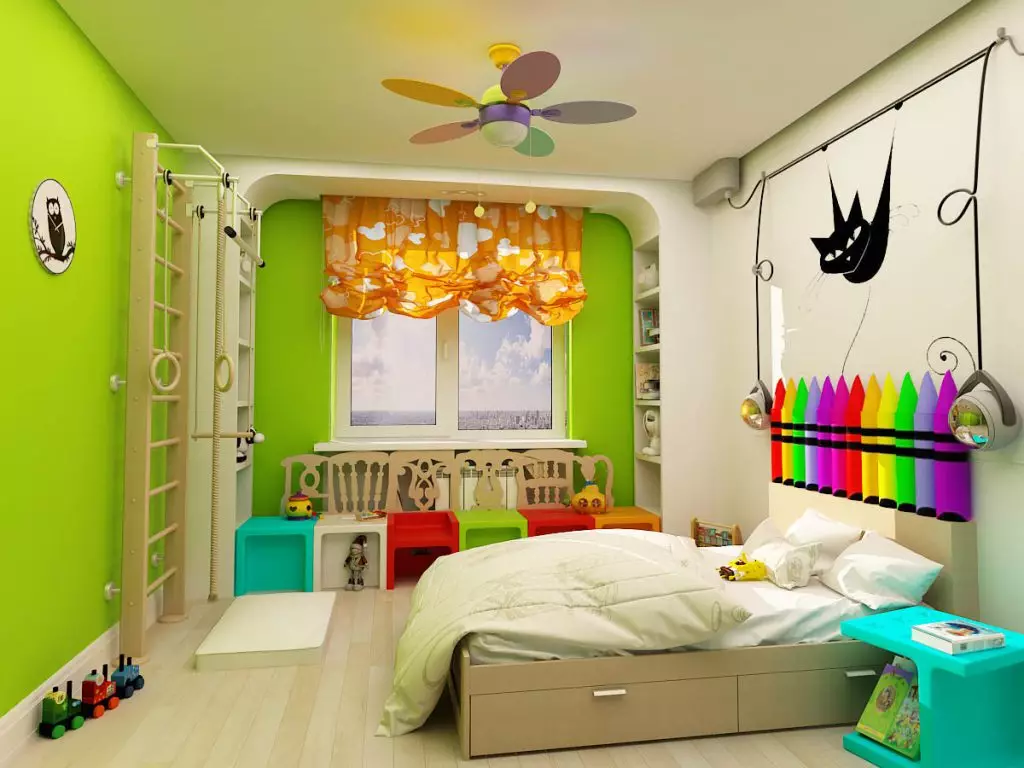 Vaikų kambario dizaino išdėstymas ir kūrimas 12 kv. M: Praktiniai metodai