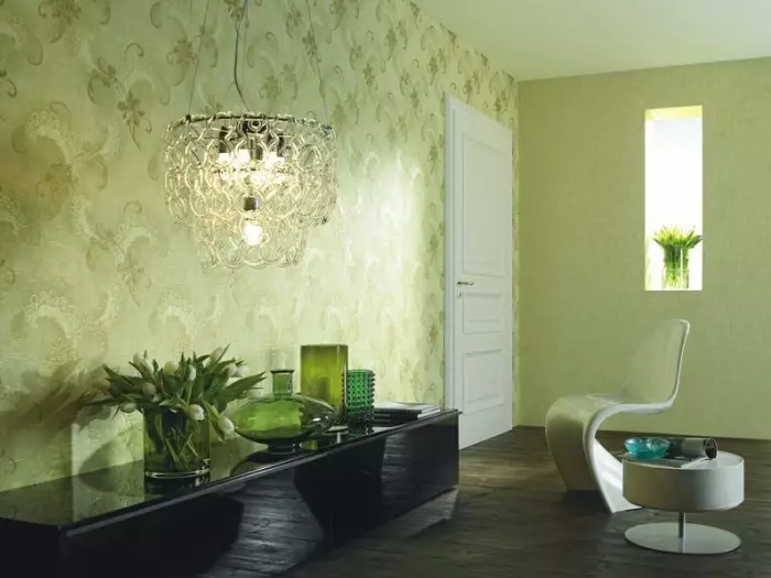 Wallpaper warna pistachio ing njero ruangan