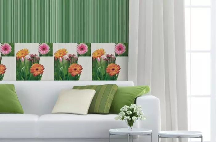 Wallpaper nga adunay Gerberas - usa ka masanag nga solusyon sa interior sa balay