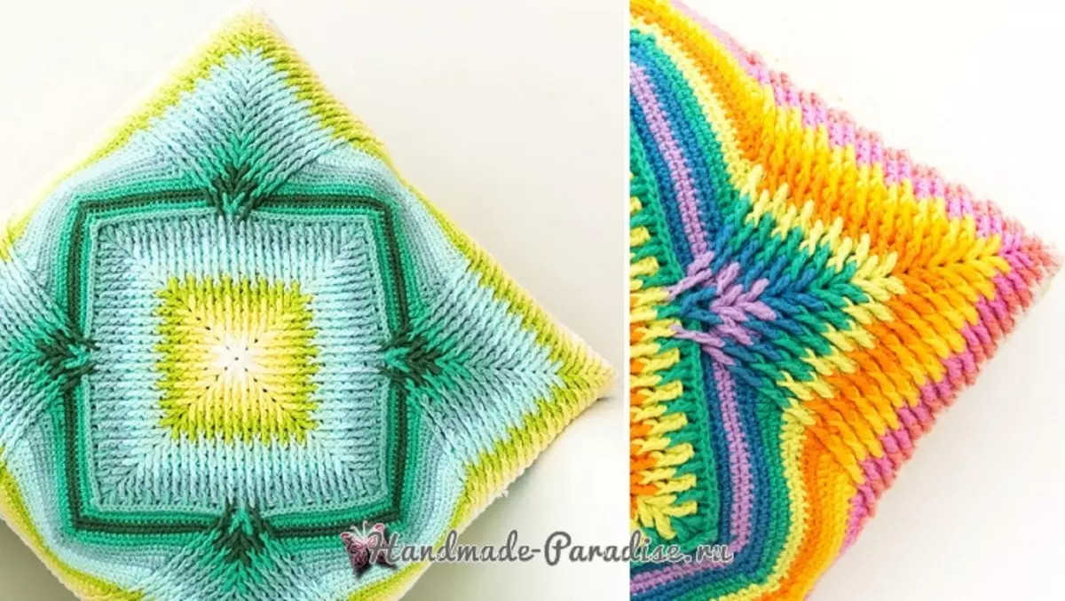Travesseiro de crochê com efeito gradiente