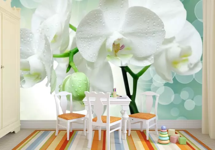 Tapeto por muroj kun orkideoj, uzataj en la internaj floraj temoj