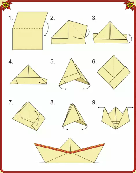 Origami Paper Boat met een schema: Hoe een mast te maken met zeil en leidingen voor kinderen