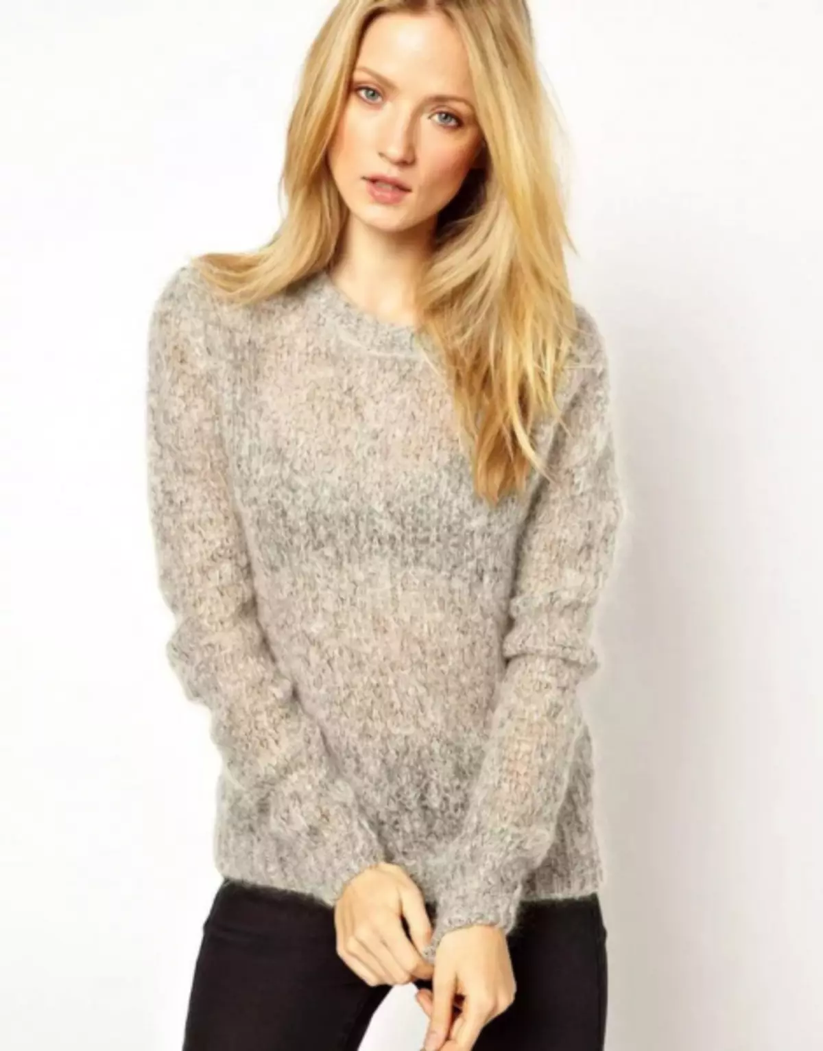 White knitted sweater: female and male option with photos and videos