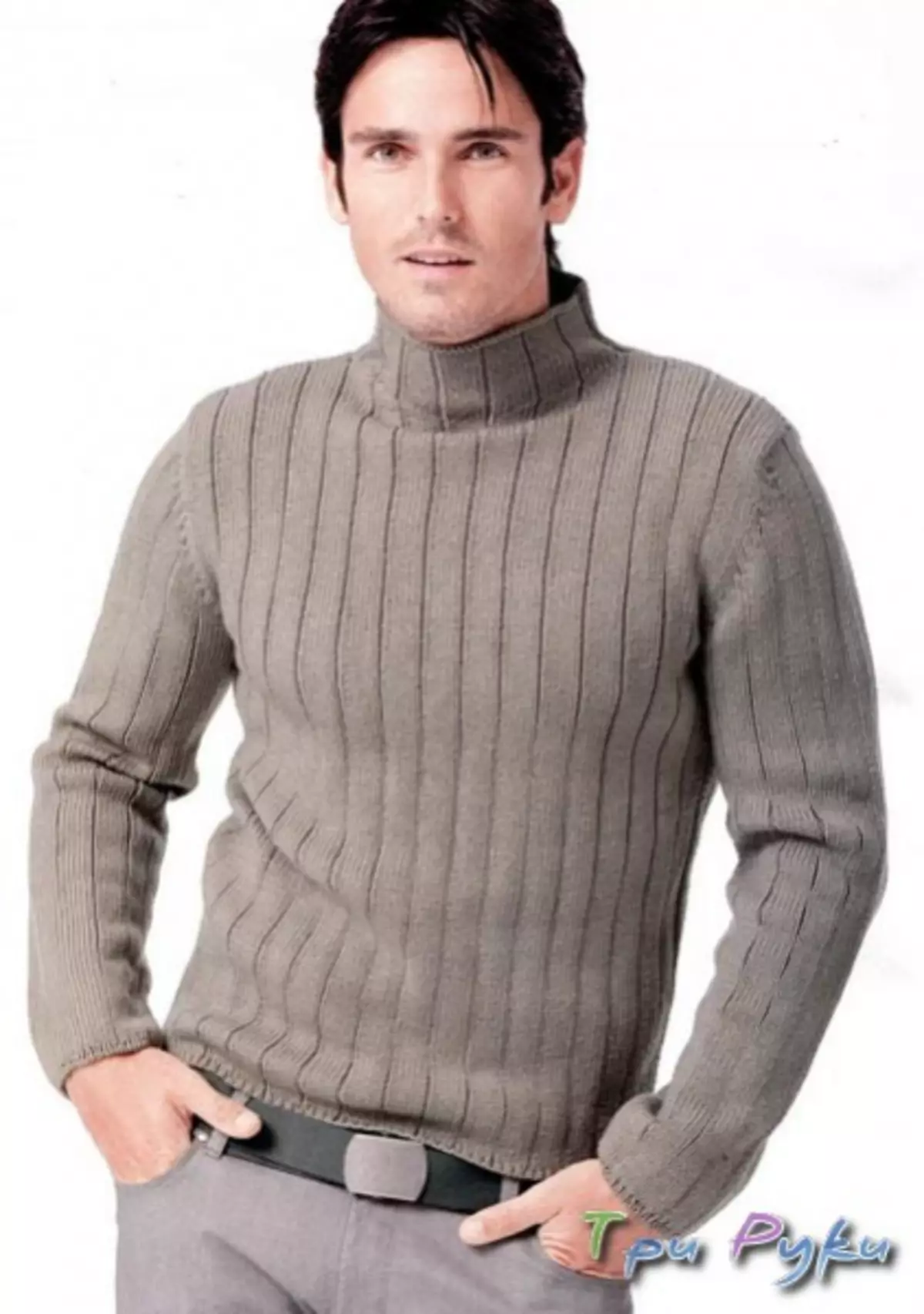 説明とスキームを持つ白い男性の編み物セーター
