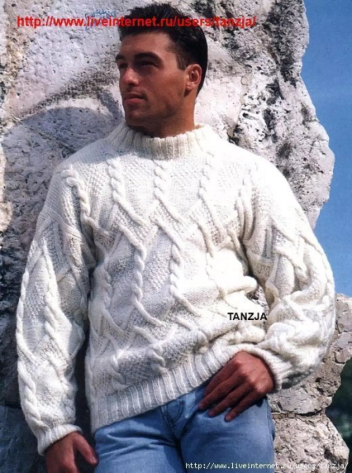 Pull à tricoter masculin blanc avec description et schémas