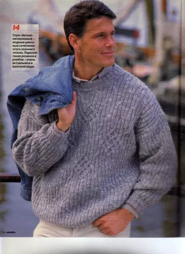 説明とスキームを持つ白い男性の編み物セーター