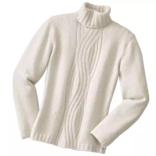 Biały męski sweter dziewiarski z opisem i schematami
