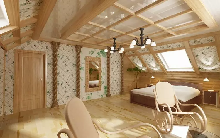Het interieur van een houten huis binnen: moderne ideeën voor een privé-landhuis (43 foto's)